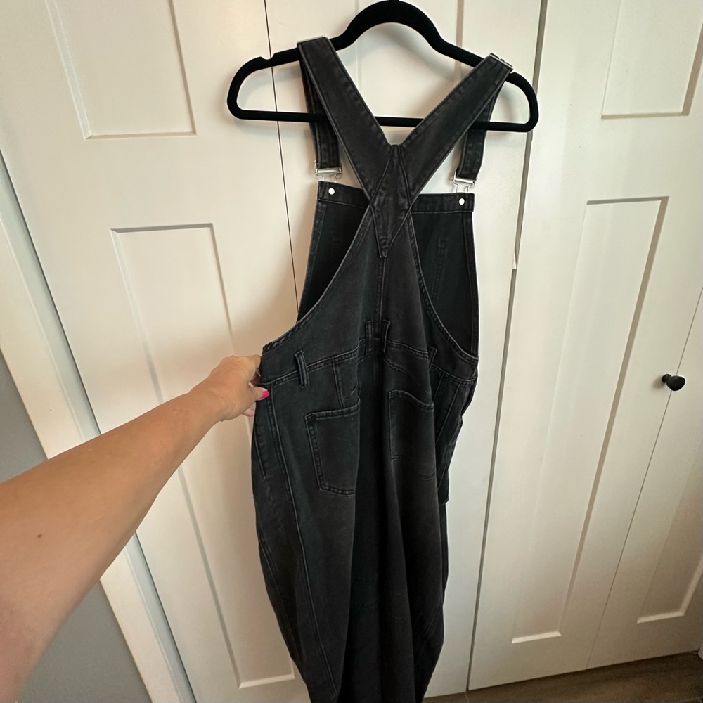 Washed Black Denim Overalls with Front Bib Pocket - Picture 5 of 7